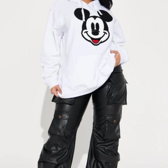 MICKEY MOUSE Disney Embroidered FACE Hoodie White NWT - Picture 2 of 8